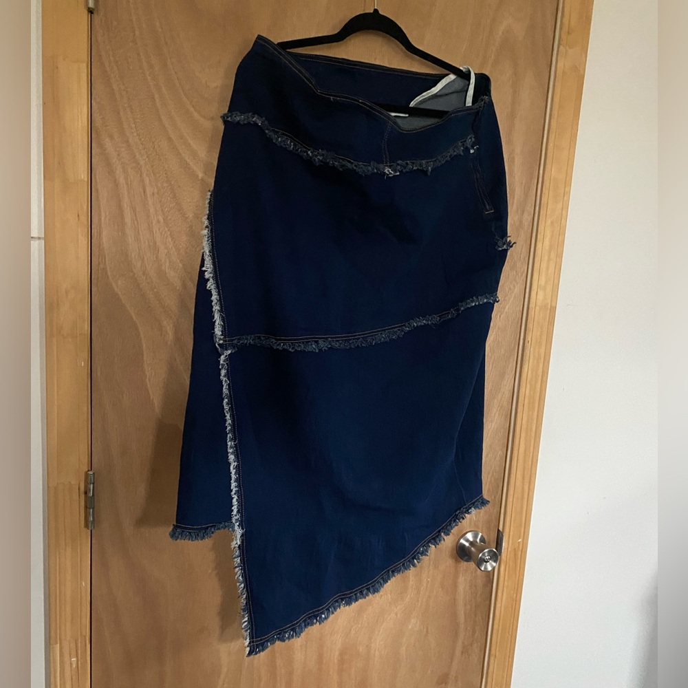 Asymmetrical Denim Skirt - Dark Blue
